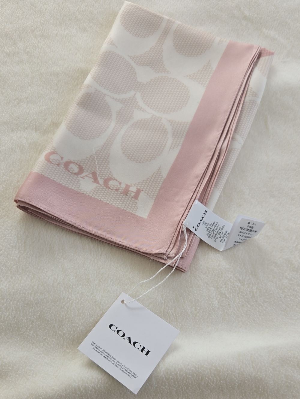 Coach Blush Pink and Ivory Silk Signature Scarf NWT 34x34